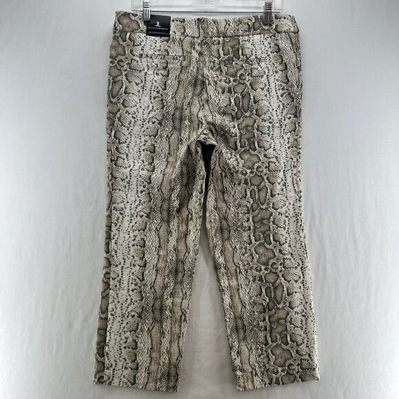 Jules & Leopold Pull-On Crop Pants Womens M Slim Straight Snake Skin Print Beige - Picture 2 of 12